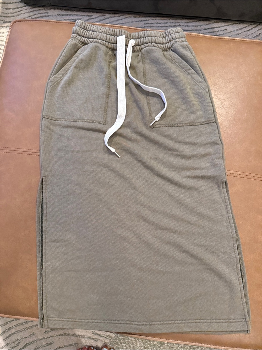 Aerie Casual Drawstring Midi Skirt in Olive